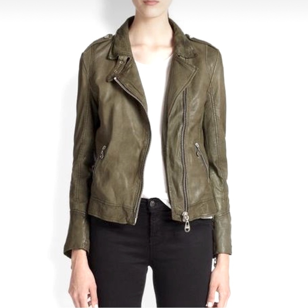 DOMA Leather Moto Jacket-Womens-Soze XS-Olive